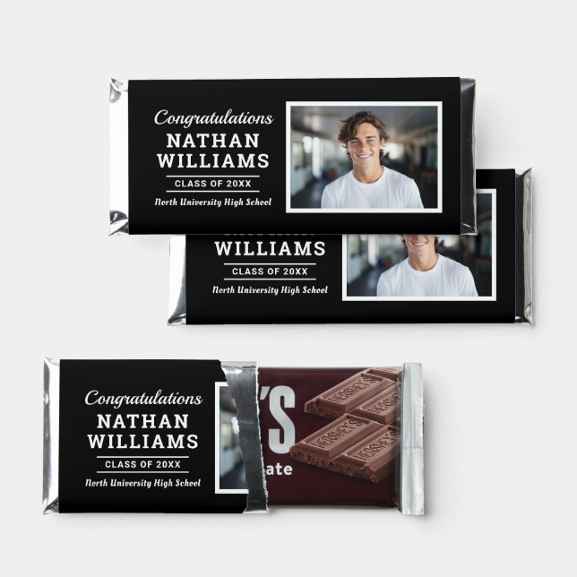 Congrats Modern Black Custom Graduation Photo Hershey Bar Favors (Front)