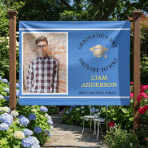 Congrats Modern Blue Sky Custom Photo Grad Sign