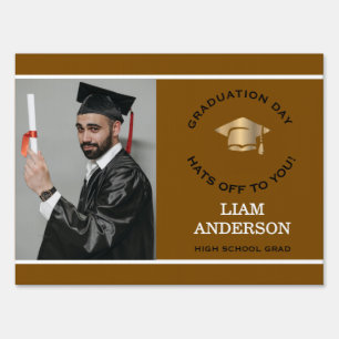 Congrats Modern  Dark Brown Custom Photo Grad Sign