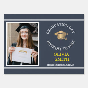 Congrats Modern  Dark Gray Custom Photo Grad Sign