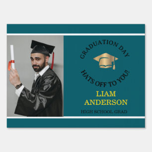 Congrats Modern  Dark Teal Custom Photo Grad Sign