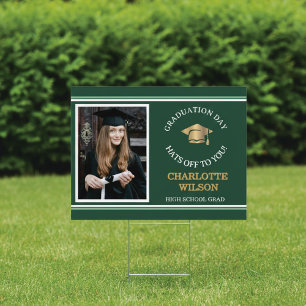 Congrats Modern Green Custom Photo Grad Sign