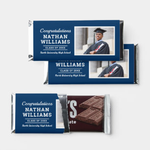 Congrats Modern Navy Custom Graduation Photo Hershey Bar Favors