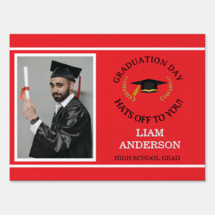 Congrats Modern Red Custom Photo Grad Sign