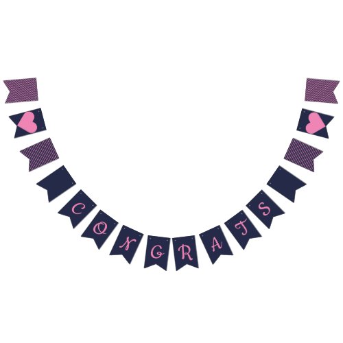 Congrats Navy and Bright Pink Preppy Bunting Bunting Flags