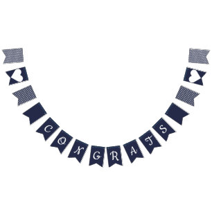 Congrats Navy Glitter Preppy Bunting Flags