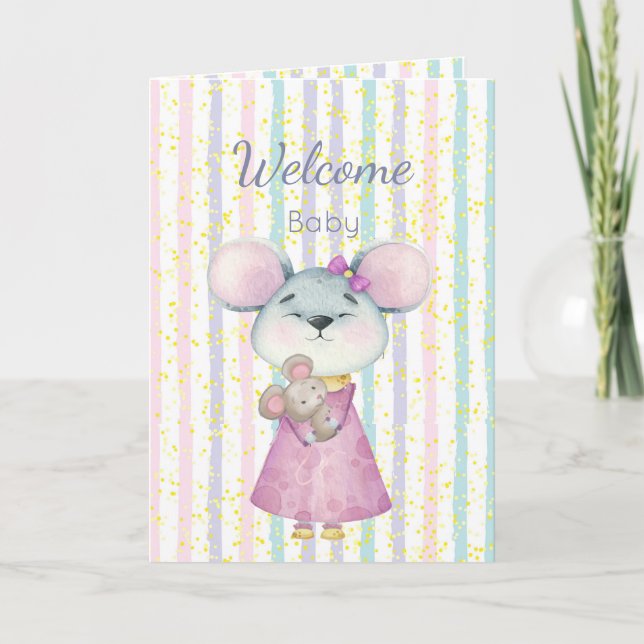 Congrats New Baby Fun Cute Mouse Baby Animal  Card (Front)