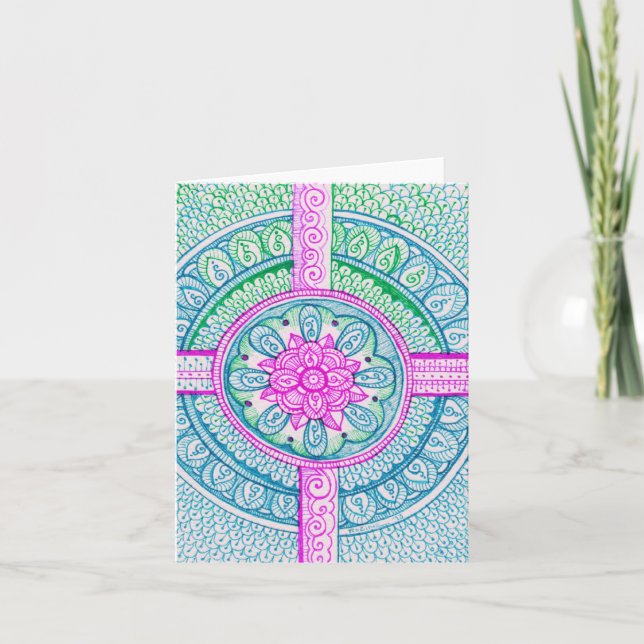 Congrats New Mom Baby Pastel Damask Indian Mandala Card (Front)