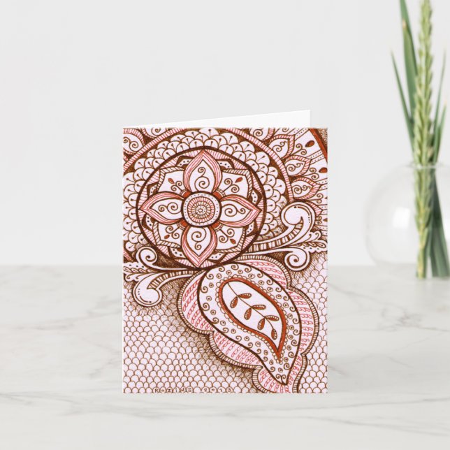 Congrats New Mom It's A Girl Damask Indian Mandala Card (Front)