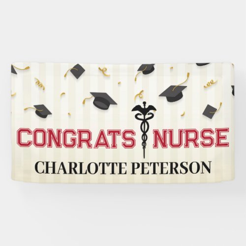 Congrats Nurse Graduation Cap Caduceus Banner