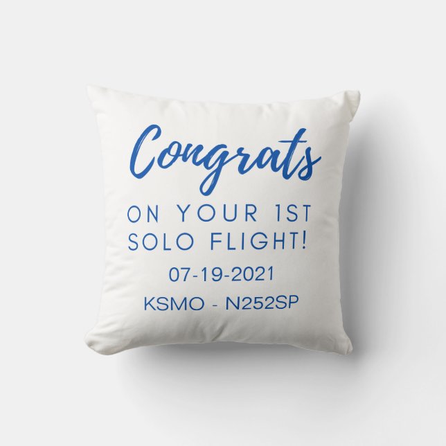 Congrats on 1st solo flight - customizable throw pillow (Front)