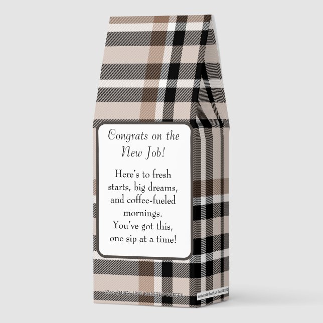 Congrats on New Job! Beige Plaid  Roasted Coffee (Front)