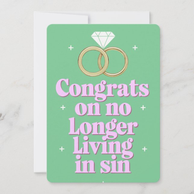 Congrats On No Longer Living In Sin Funny Wedding Holiday Card (Front)
