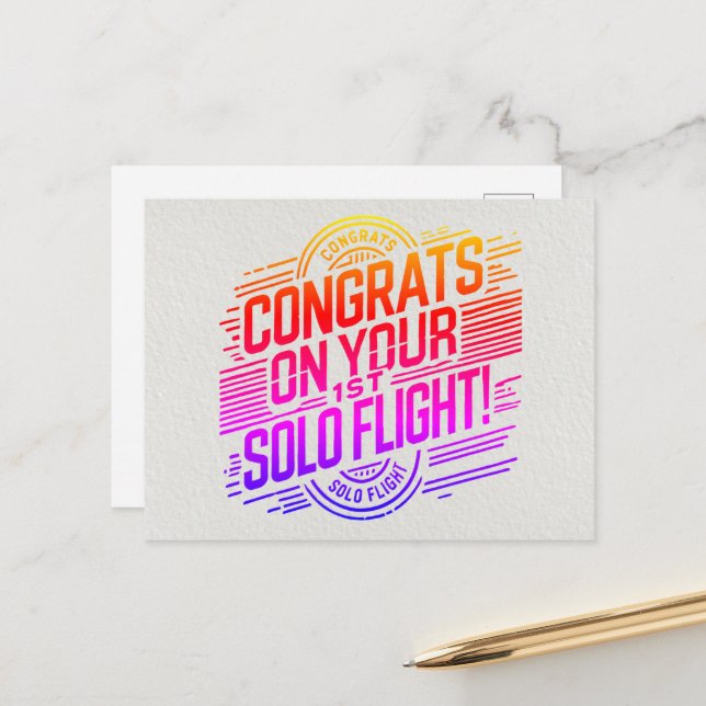 Congrats on your 1st Solo Flight Postcard (Front/Back In Situ)