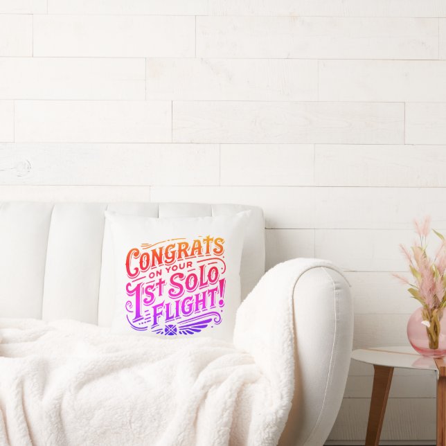 Congrats on your 1st Solo Flight Throw Pillow (Couch)