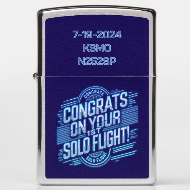 Congrats on your 1st Solo Flight Zippo Lighter (Front)