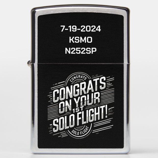 Congrats on your 1st Solo Flight Zippo Lighter (Front)