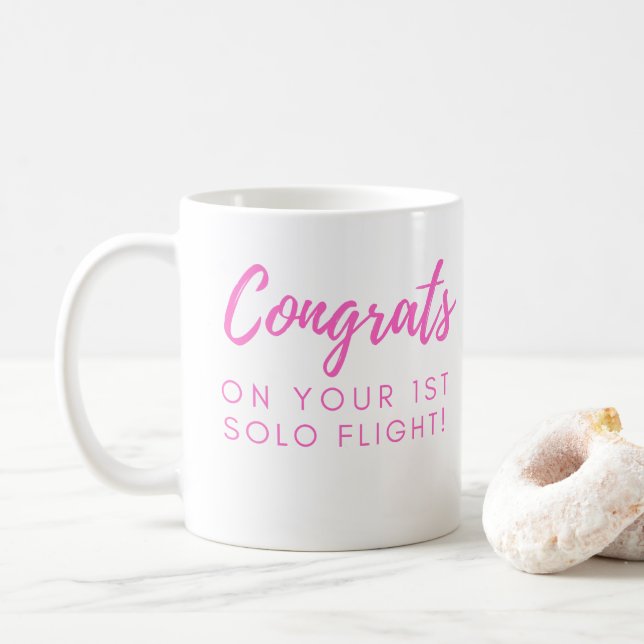 Congrats on your first solo - Pink Customizable Coffee Mug (With Donut)