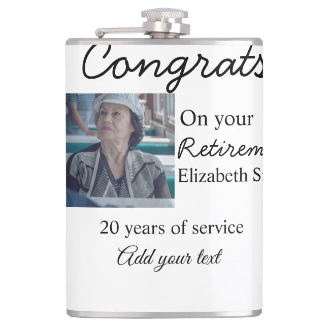 Congrats on your retirement add photo name date mi flask (Front)