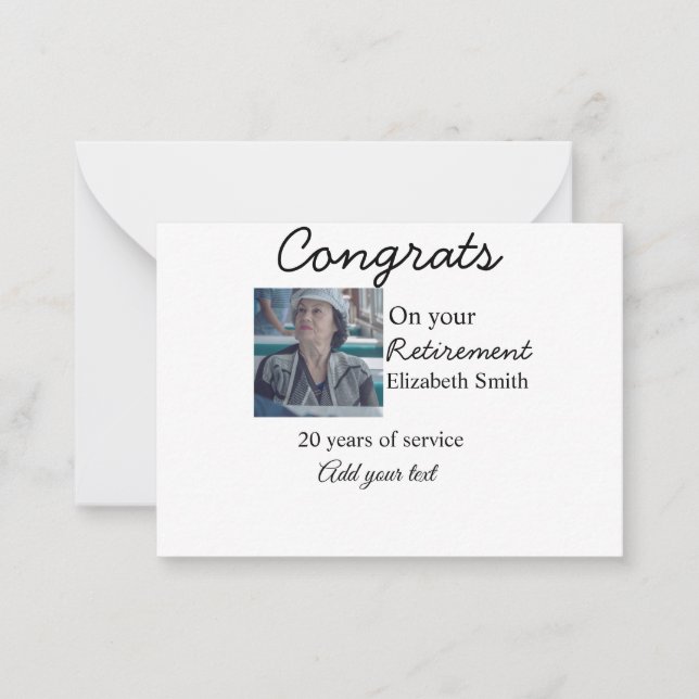 Congrats on your retirement add photo name date mi note card (Front)