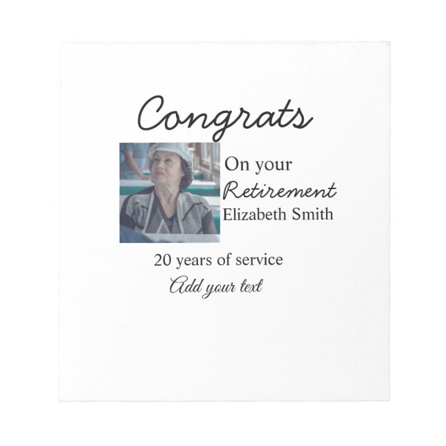 Congrats on your retirement add photo name date mi notepad (Front)