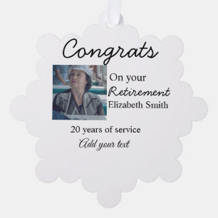 Congrats on your retirement add photo name date mi ornament card