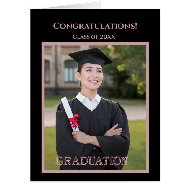 Congrats Oversized Photo Collage Black Graduation Card (Front)