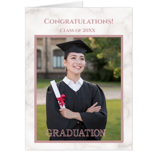 Congrats Oversized Photo Collage Marble Graduation Card (Front)
