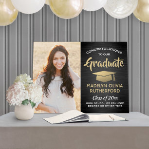 Congrats Photo Brushed Black Gold White Graduation Foam Board