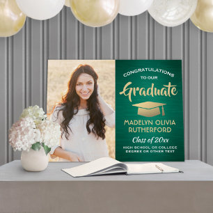 Congrats Photo Brushed Green Gold White Graduation Foam Board