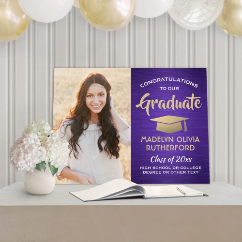Congrats Photo Brushed Purple and Gold Graduation Foam Board
