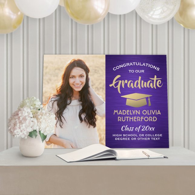 Congrats Photo Brushed Purple and Gold Graduation Foam Board (Creator Uploaded)