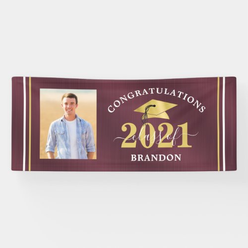 Congrats Photo Burgundy Gold 2021 Graduation Banner