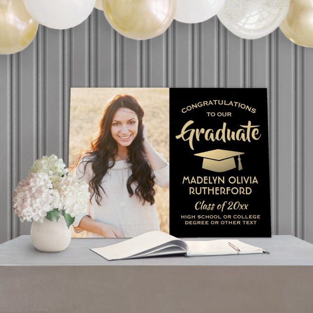 Congrats Photo Elegant Black and Gold Graduation Foam Board (Creator Uploaded)