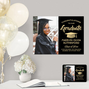Congrats Photo Elegant Black and Gold Graduation Poster