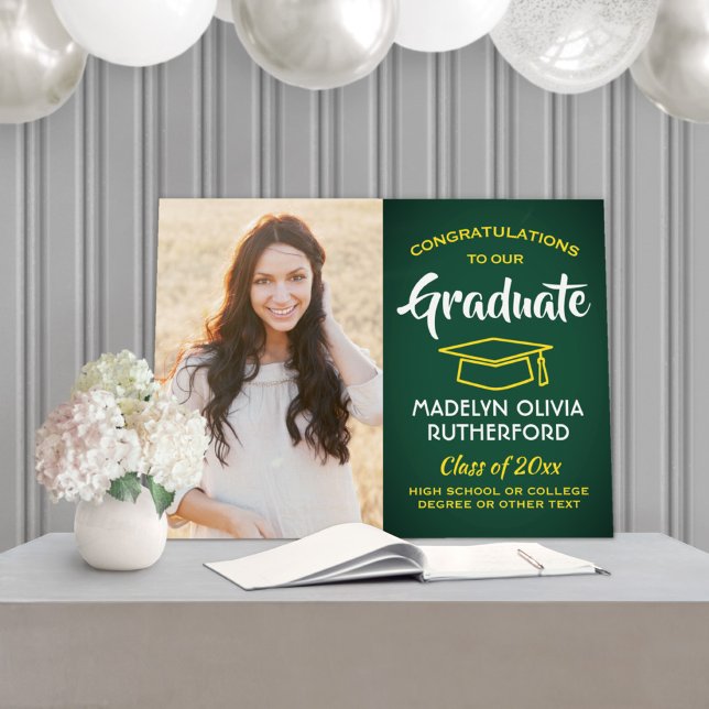 Congrats Photo Green Gold Yellow White Graduation Foam Board (Creator Uploaded)