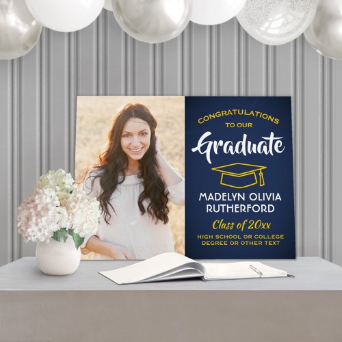 Congrats Photo Navy Blue Gold Yellow Graduation Foam Board