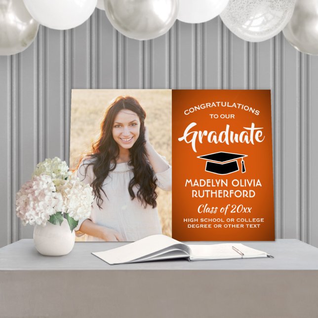 Congrats Photo Orange Black and White Graduation Foam Board (Creator Uploaded)