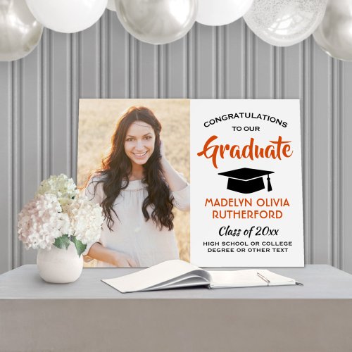 Congrats Photo Orange Black and White Graduation Foam Board