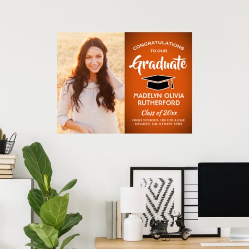 Congrats Photo Orange Black and White Graduation Poster