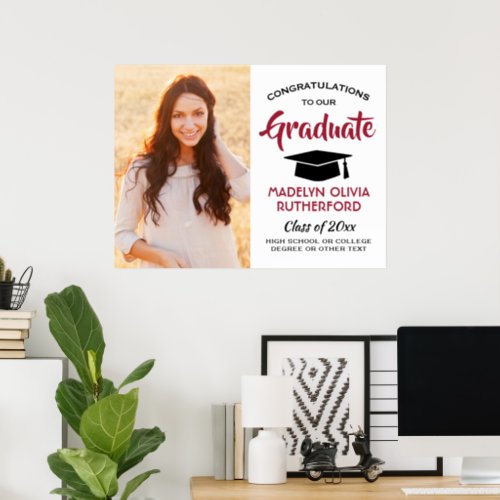 Congrats Photo Red Black and White Graduation Poster