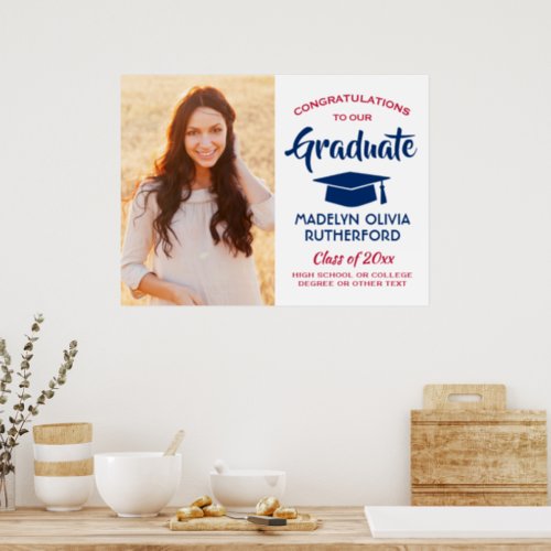 Congrats Photo Red White and Blue Graduation Poster
