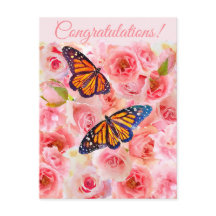 Congrats Pink Watercolor Roses and Butterflies