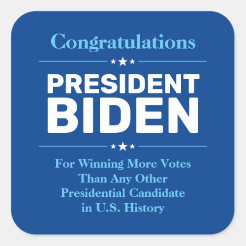 Congrats President Biden Most Voted Candidate Blue Square Sticker