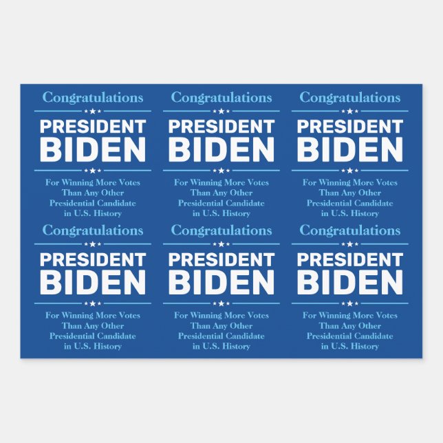 Congrats President Biden Most Voted Candidate Blue Wrapping Paper Sheets (Front)
