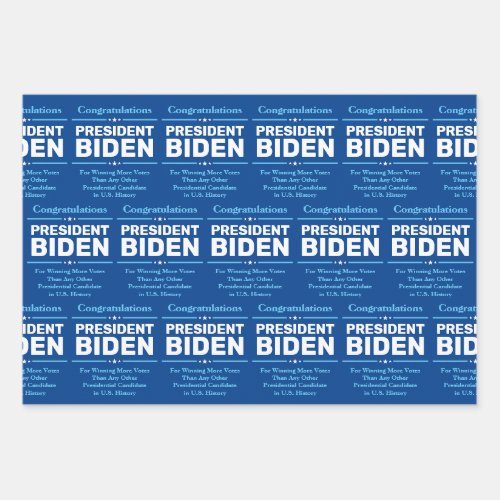 Congrats President Biden Most Voted Candidate Blue Wrapping Paper Sheets