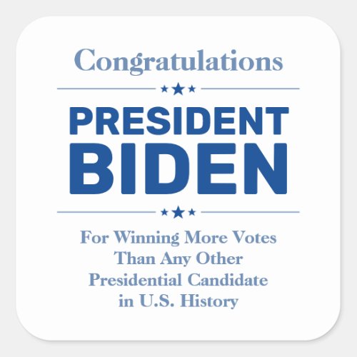 Congrats President Biden Most Voted Candidate Square Sticker