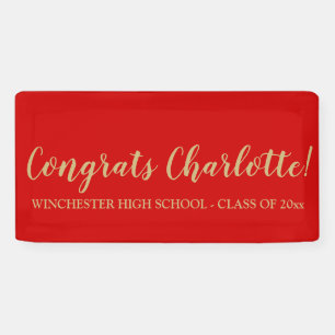 Congrats red gold custom script name graduation banner