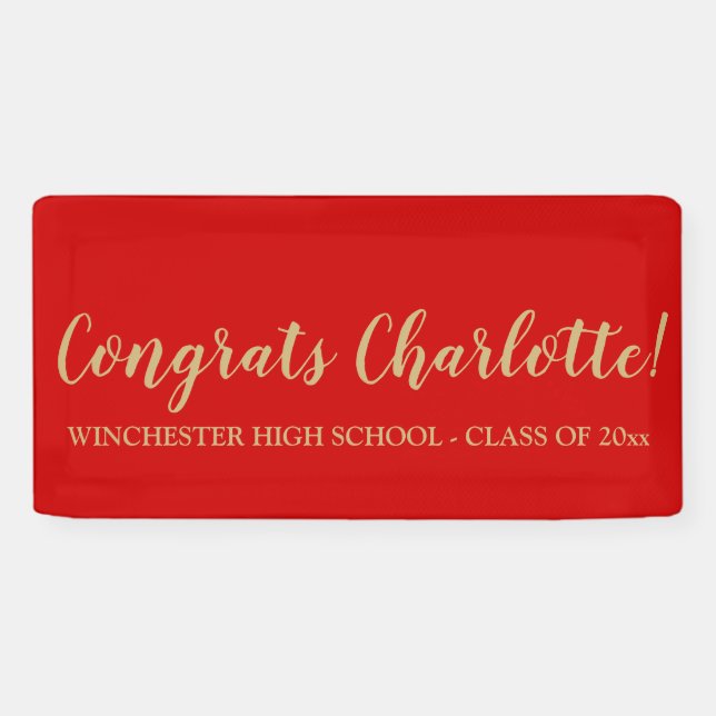 Congrats red gold custom script name graduation banner (Horizontal)