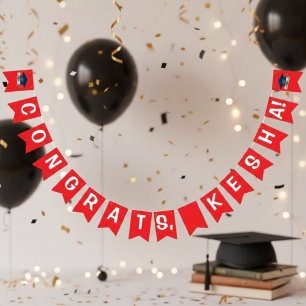 Congrats  Red Graduation Bunting Bann Flags